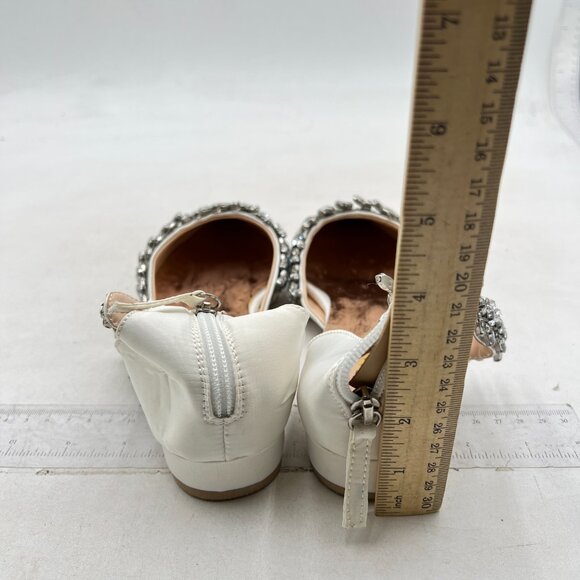 XYD Women Pointed Toe Wedding Flat Sandals Sparkly Rhinestones Ankle Strap White - Picture 5 of 8